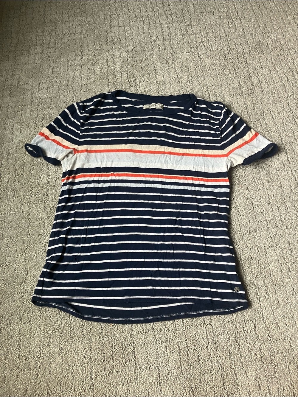 Abercrombie & Fitch Navy, White & Coral Striped Kids Tee